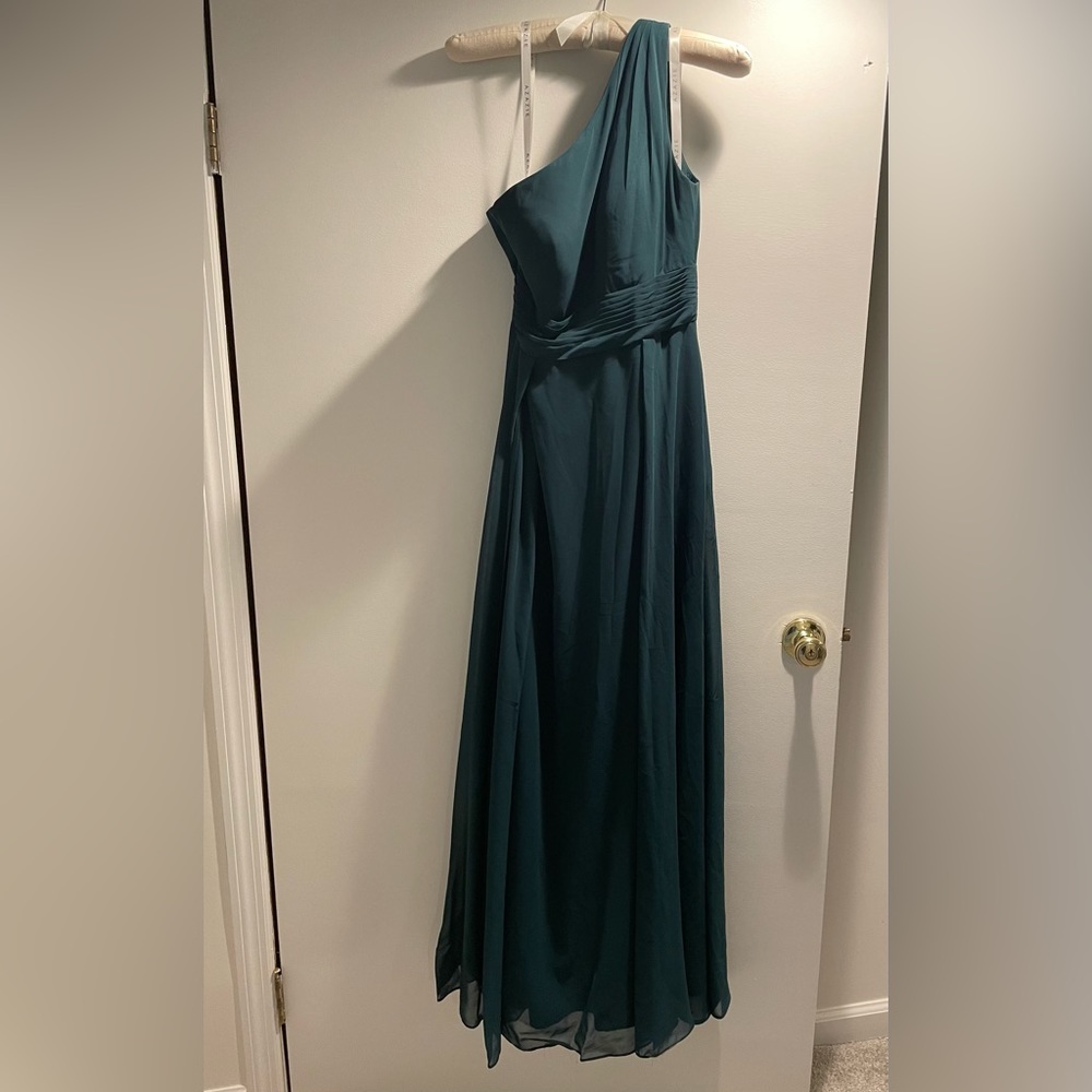 Beautiful pine green Azazie Dallas A6 dress